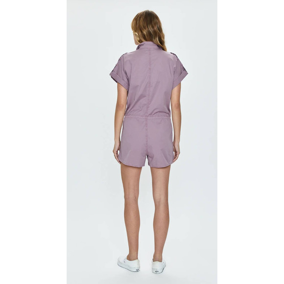 Pistola Meg Lilac Dust Zip Front Short Sleeve Drawstring Waist Romper Medium - Picture 2 of 8